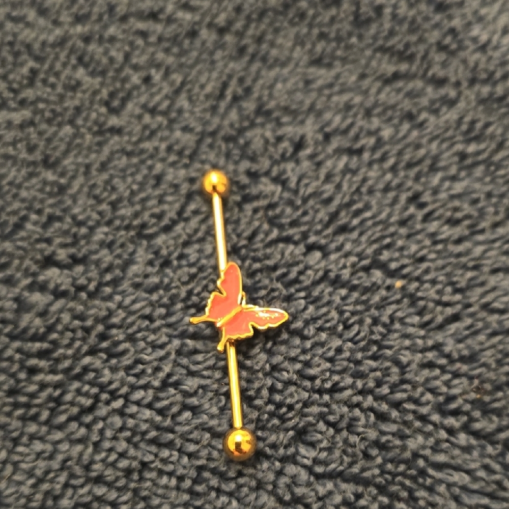Pink Butterfly Industrial Barbell - Picture 2 of 3